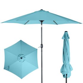 9ft Patio Umbrella, Outdoor Market Umbrella With Push Button Tilt, Crank Handle, 6 Sturdy Iron Ribs, UPF Waterproof Polyester Canopy, KD Design For Ga