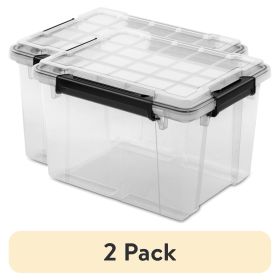 (2 pack)34 Quart Small Gasket Box, IP68 WaterProof Clear Plastic Storage Bin with Lid, Gasket Seal and Durable Latches, Black