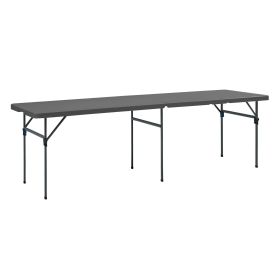 Black 8 Foot Easy Fold Folding Plastic Table, Heavy Duty, Indoor Outdoor, Scratch Resistant, Stain UV Damage