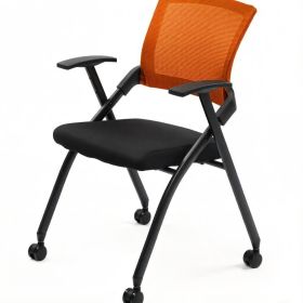 1 Pack Stackable Conference Room Chairs with Wheels, Folding Office Chair with Rebound Back, Padded Seat for Training Room, Guest, Reception, Eve