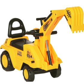 3-in-1 Ride On Excavator Digger Scooter & Pulling Cart, Construction Pretend Play Toy For Kids