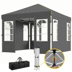 9.6 x 9.6 ft Pop Up Canopy Tent with Sidewalls, One Push Setup, UPF50+ Portable Instant Canopy Shelter, Dark Gray